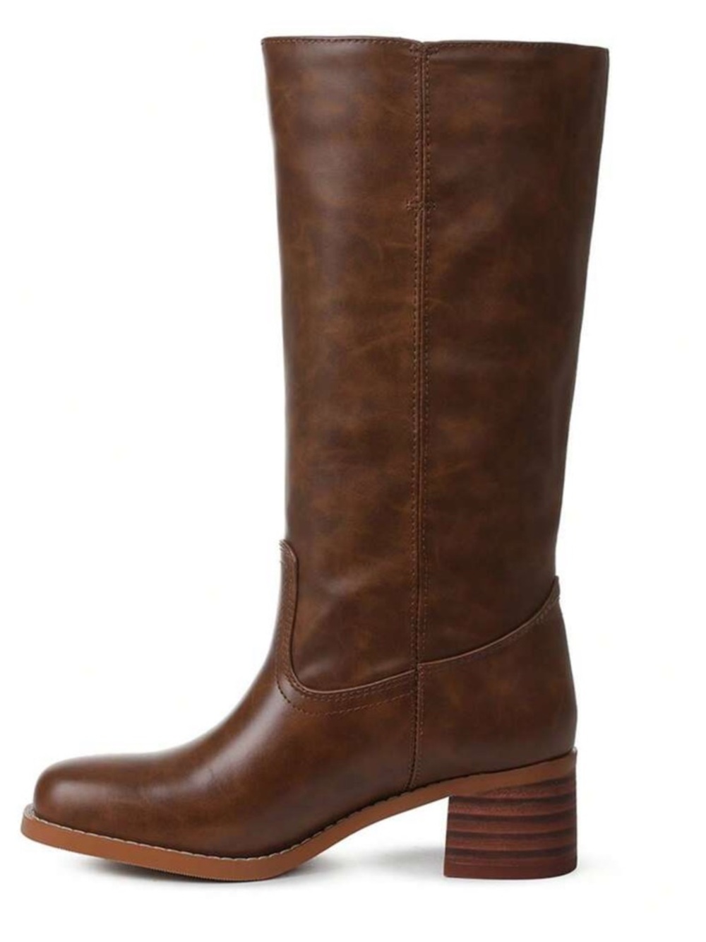 Women's Tall Brown Leather Block Heel Boots